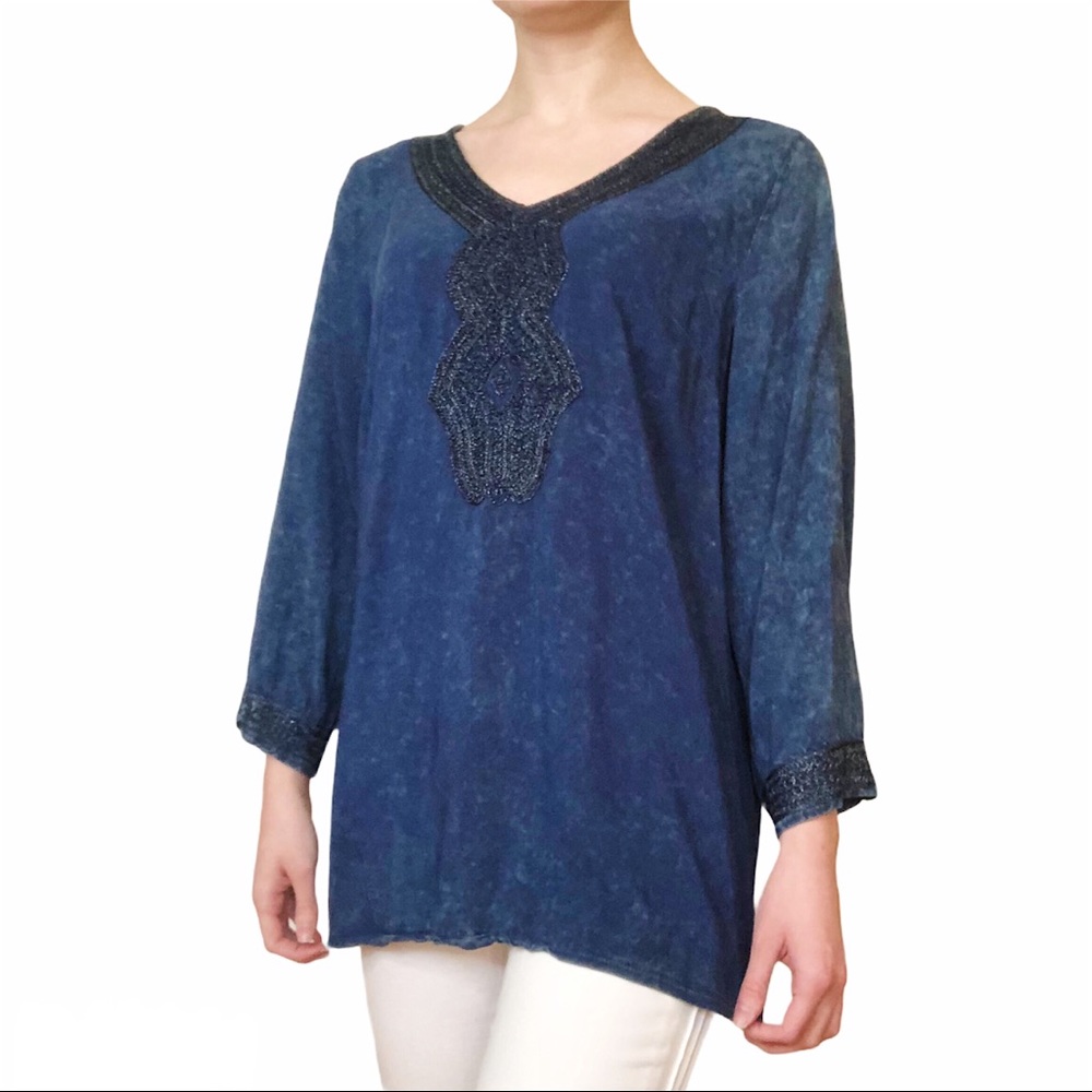 Embellished Navy Blue Tunic Top